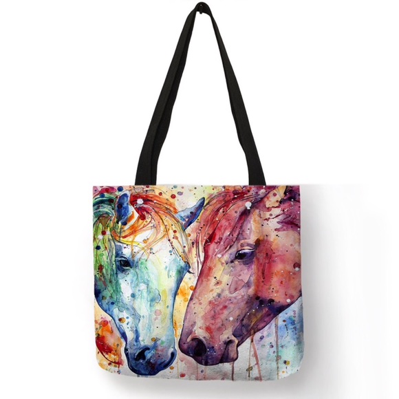 Handbags - Eco-Friendly Horses in Love Folding Tote Bag